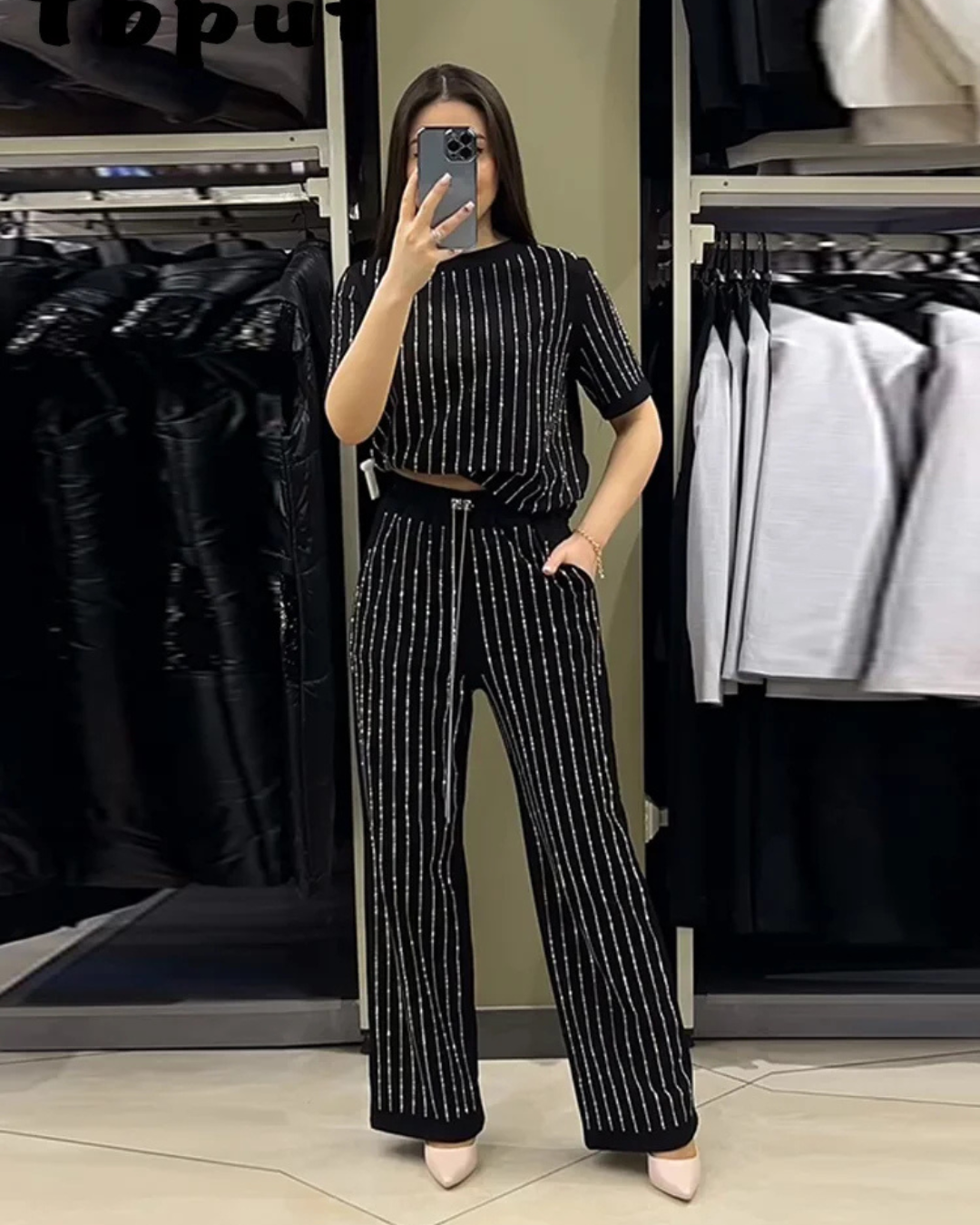 Mavina | Elegante Gestreepte Tweedelige Set