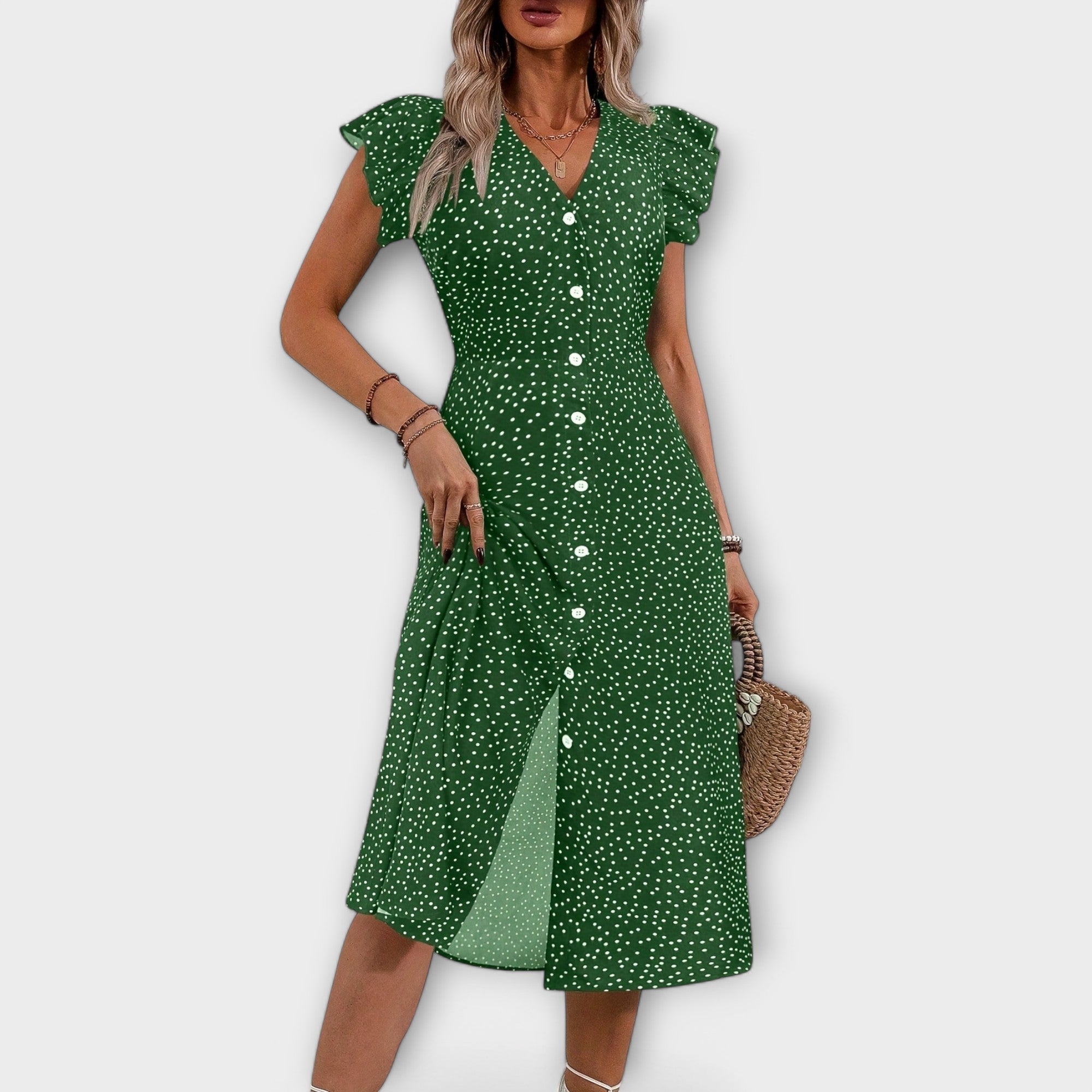 Stijlvolle Polka-Dot Midi-Jurk