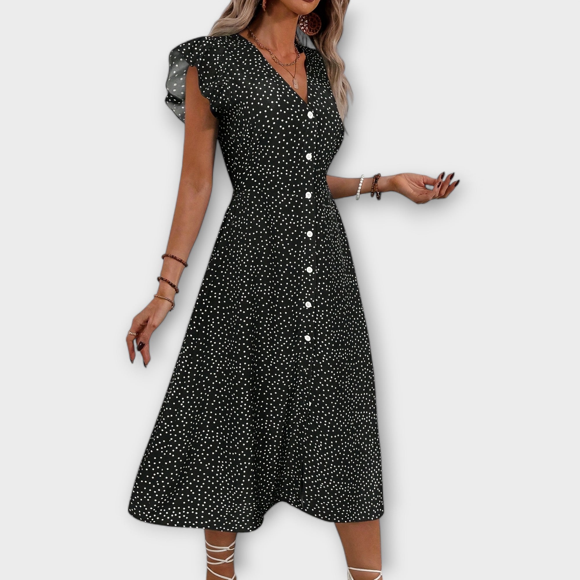 Stijlvolle Polka-Dot Midi-Jurk
