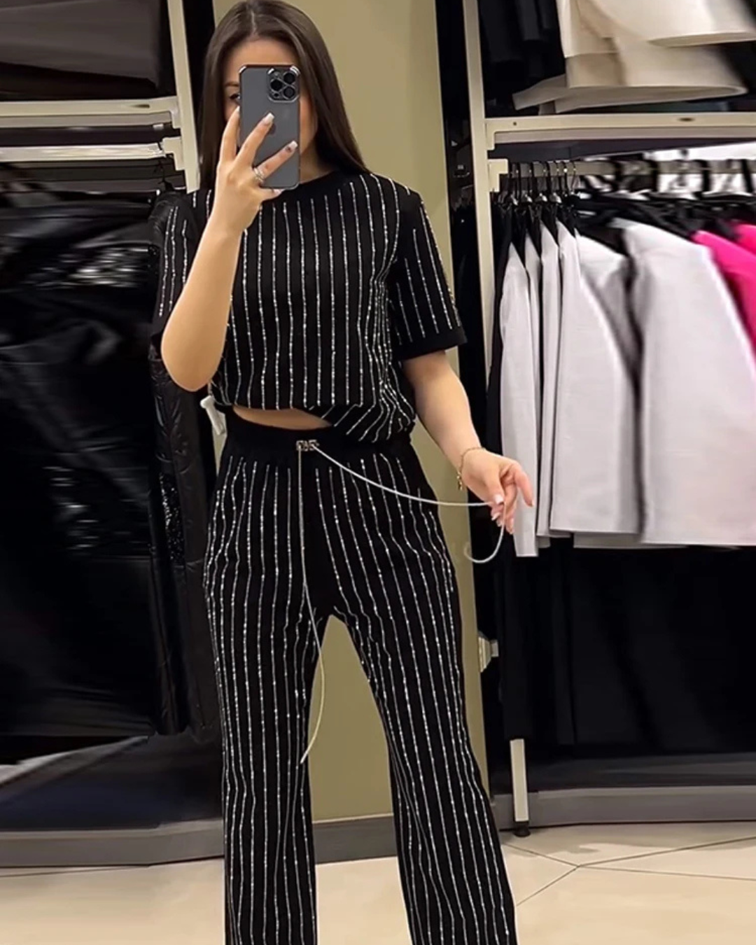 Mavina | Elegante Gestreepte Tweedelige Set