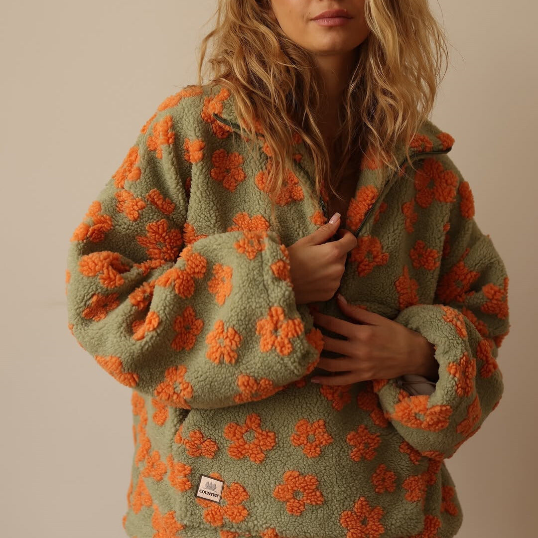 Sofia - Fleece-Pullover met bloemendruk en lange mouwen