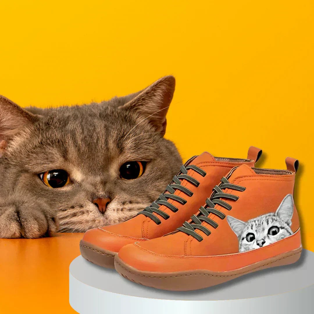 Britt | Leren enkellaarsjes voor kattenliefhebbers