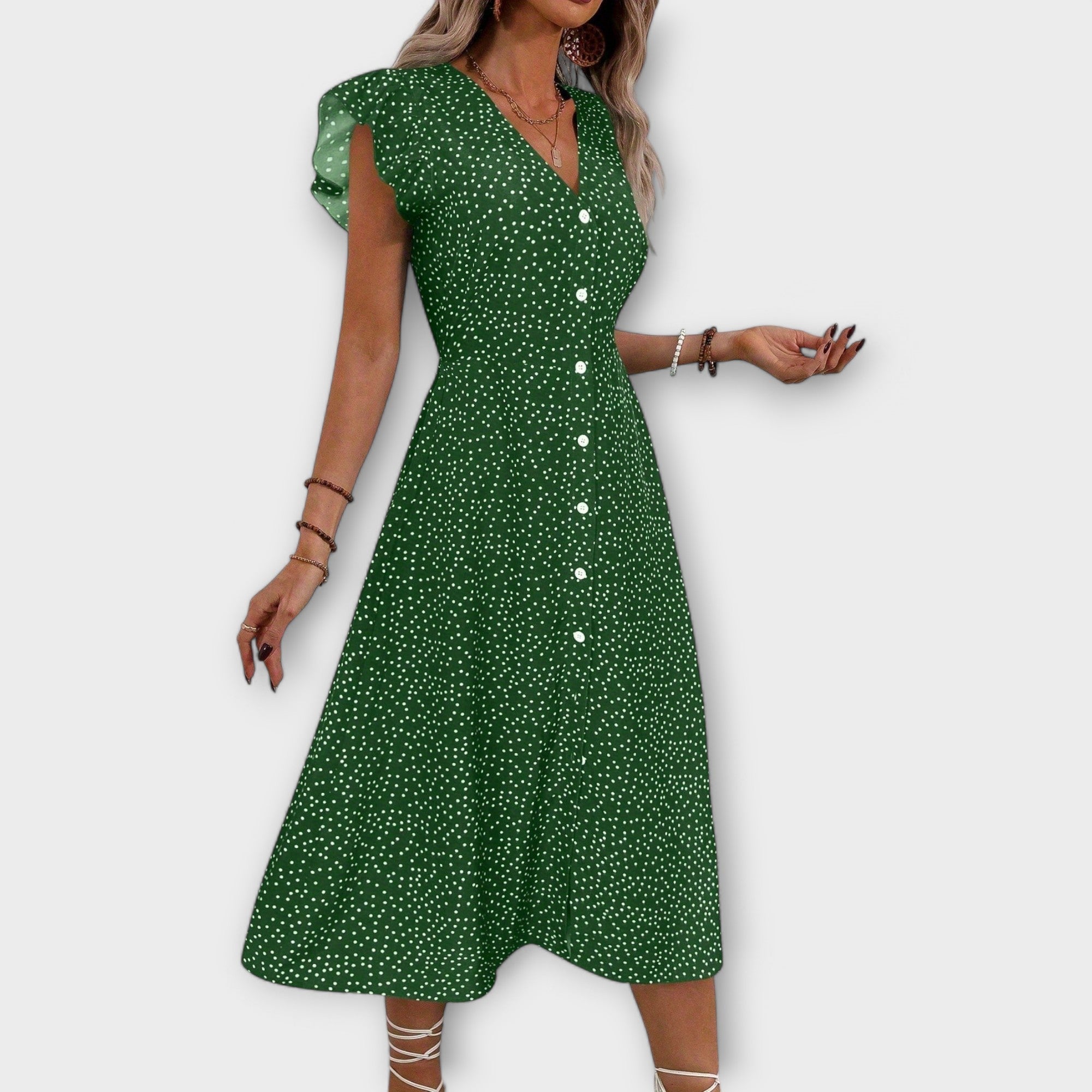Stijlvolle Polka-Dot Midi-Jurk