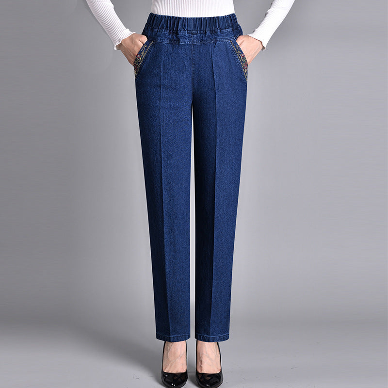 Jeans met elastische taille en steekzakken