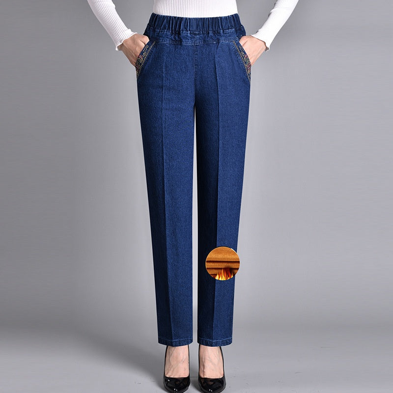 Jeans met elastische taille en steekzakken