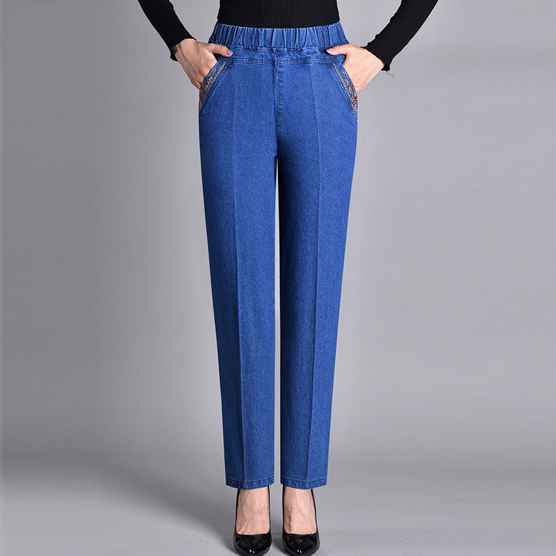 Jeans met elastische taille en steekzakken
