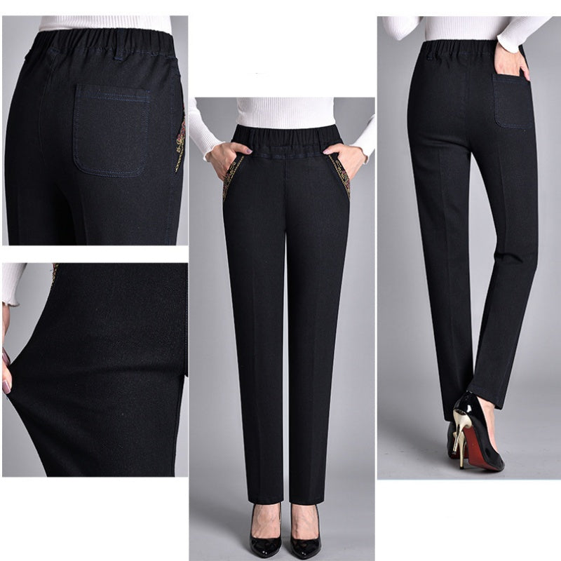 Jeans met elastische taille en steekzakken