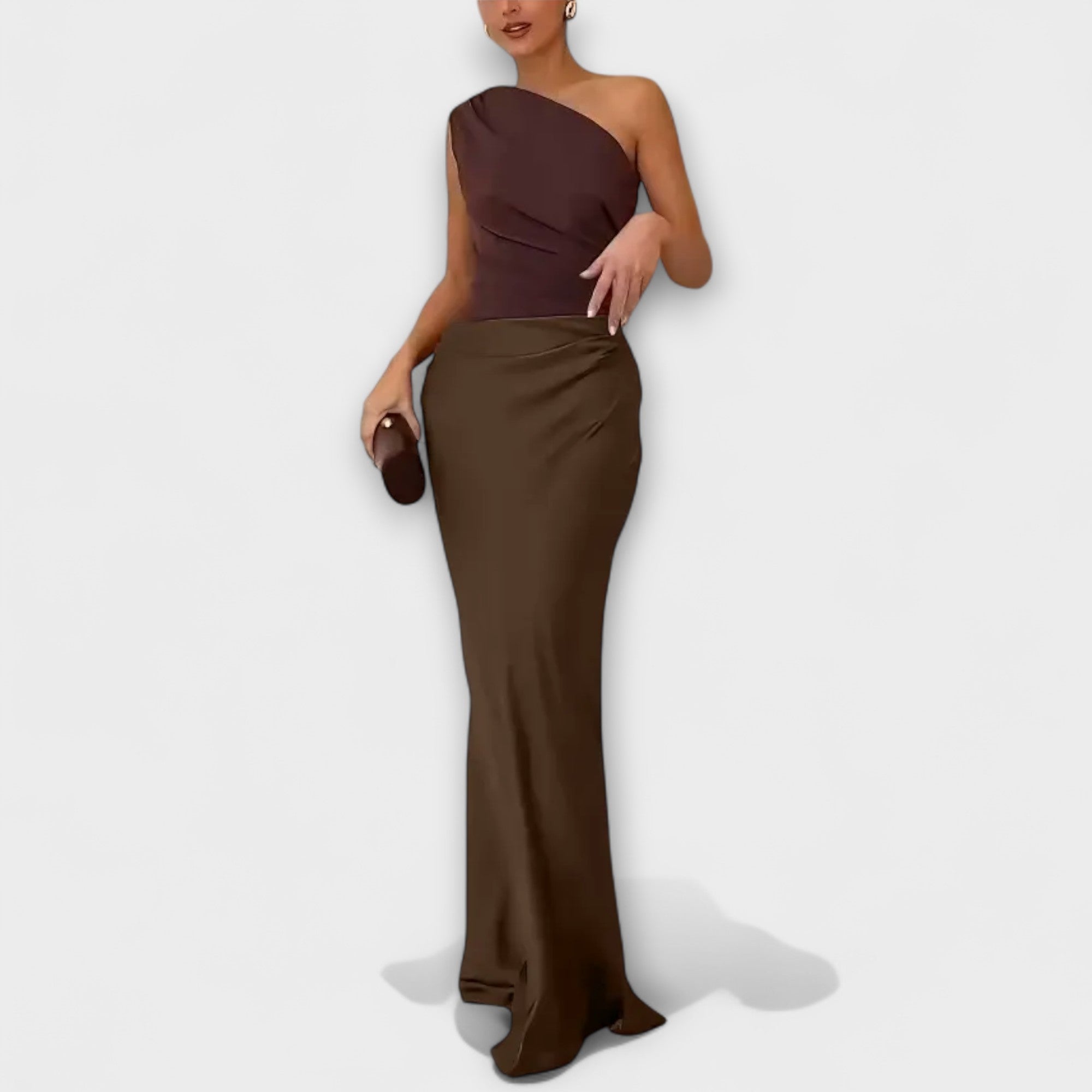 Elegante Eén-Schouder Plissé Maxi Jurk