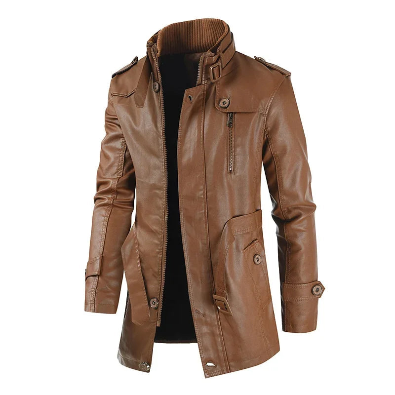 Elegante Lange Leren Bikerjack