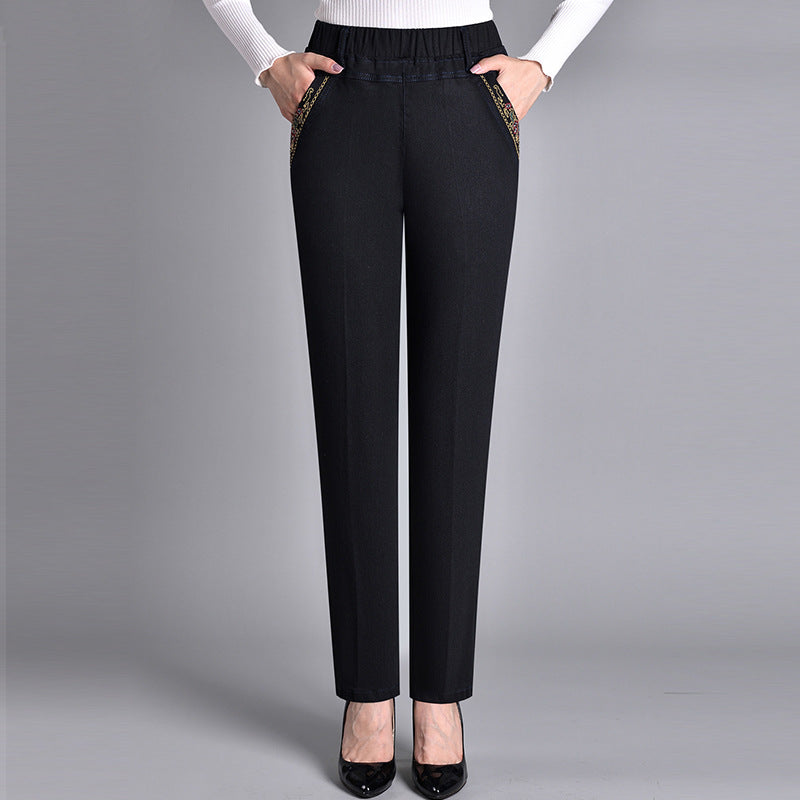 Jeans met elastische taille en steekzakken